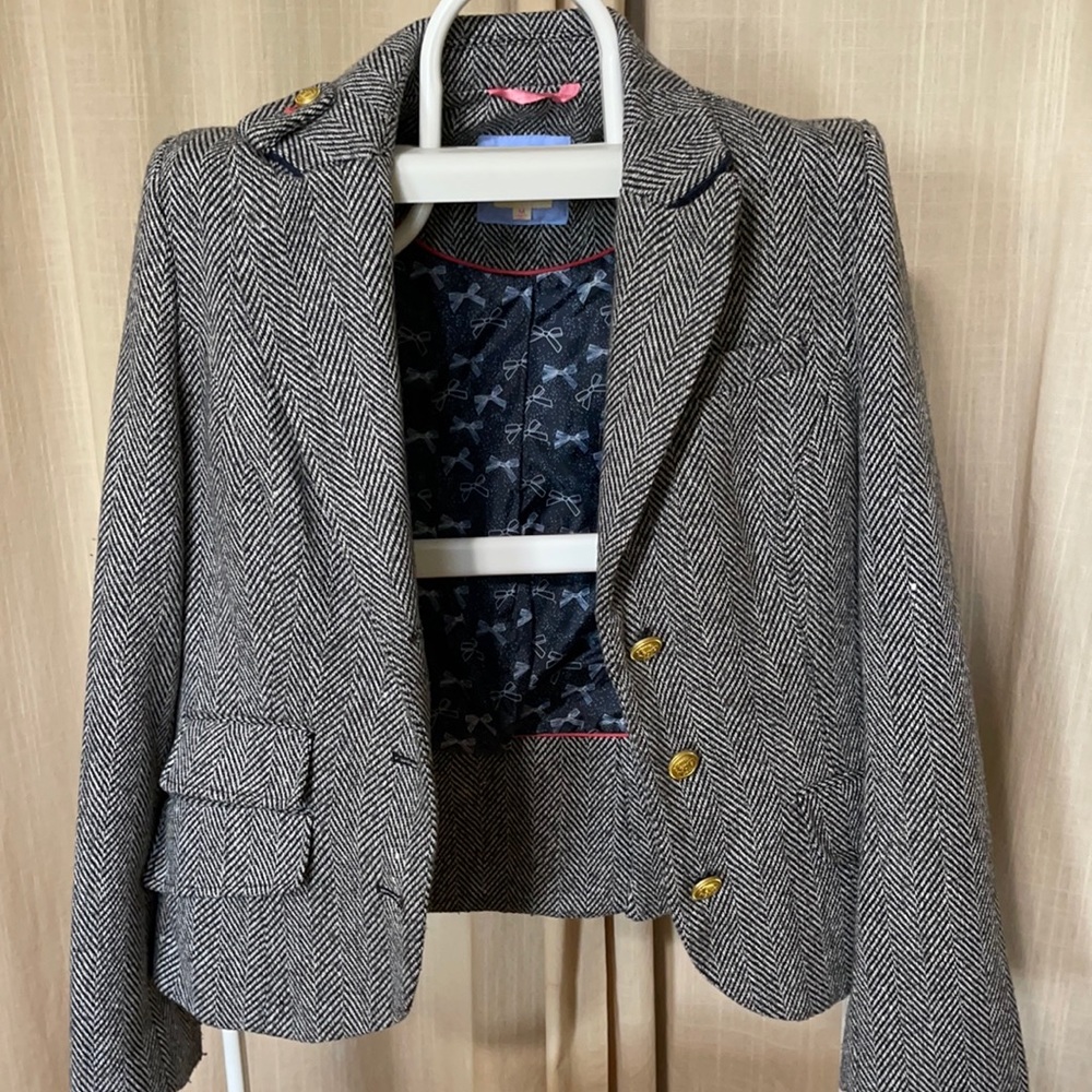 Black White Wool Fitted Blazer